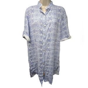 Puro Lino Linen Patterned Shirt Dress Sz M